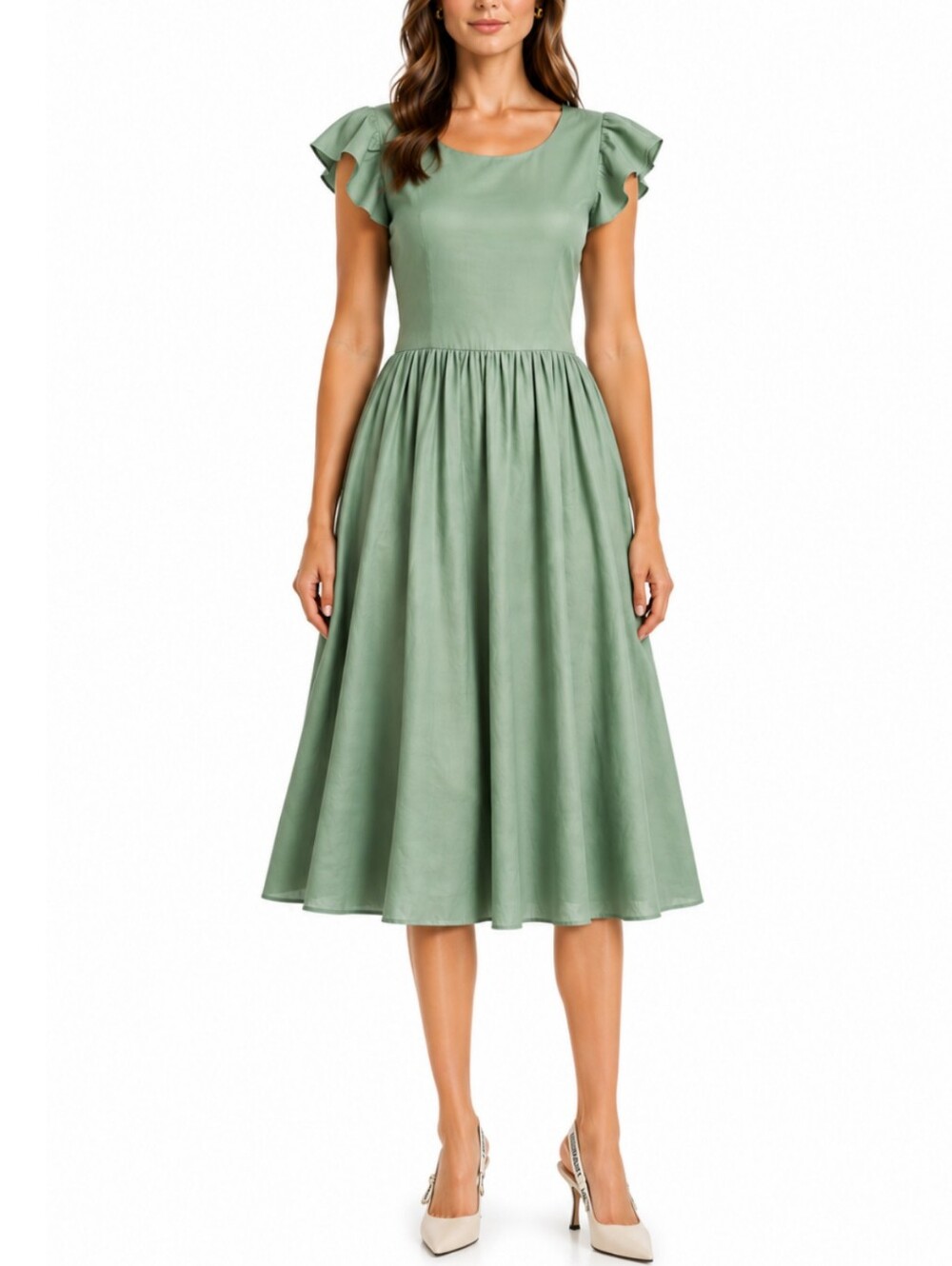 Vtg Oscar de la Renta Green Midi Dress Size M Cottagecore Coquette
